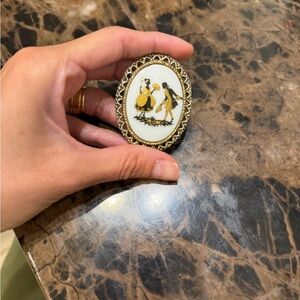 Vintage Gold-Tone Cameo Brooch with Yellow and Black Silhouette